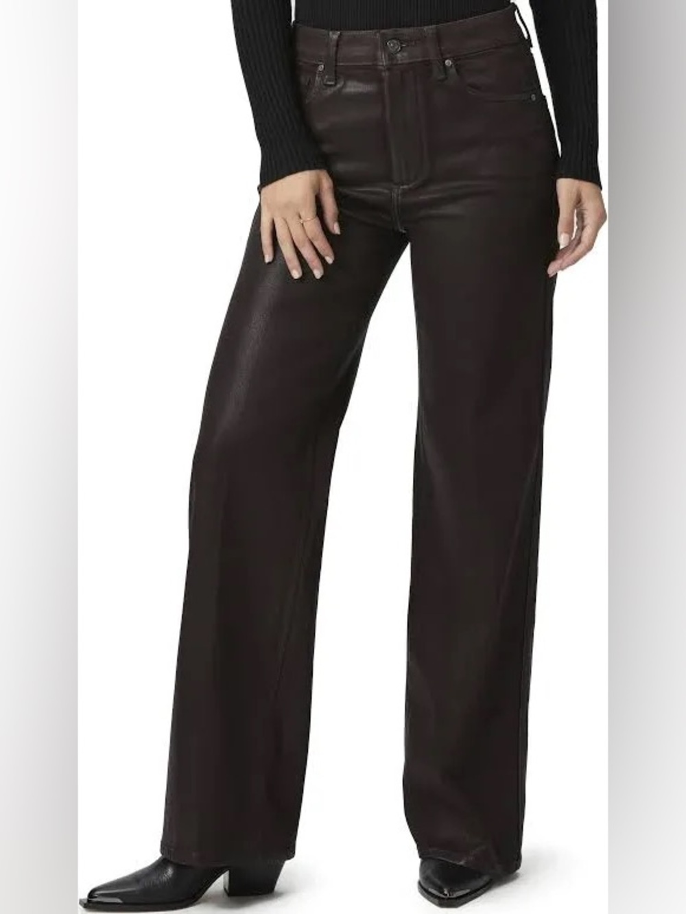 PAIGE Sasha Jeans 28 Chicory Coffee Luxe Coated Wide Leg Pants NWOT